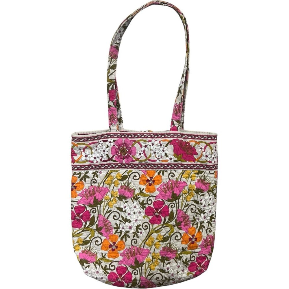 Vera Bradley 14" Tea Garden Gray Pink Red Tote Bag Shoulder Purse Retire Pattern - Picture 3 of 10